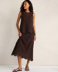 Ann Taylor Coffee Bean Haven Well Within Cotton Crochet Scalloped Midi Skirt