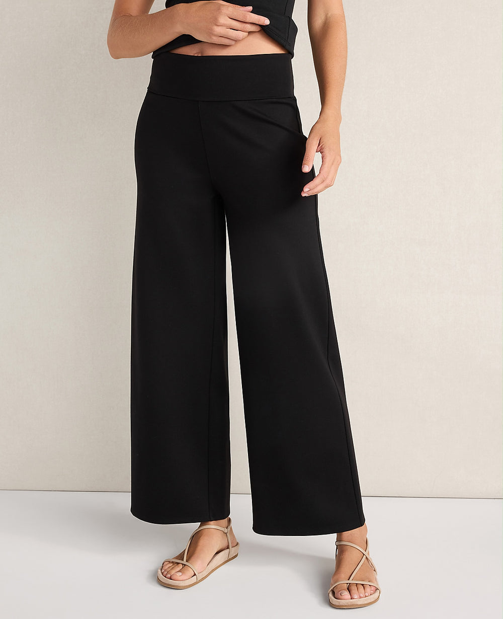 Ann Taylor Black Haven Well Within Organic Cotton Modal Foldover Wide Leg Pants
