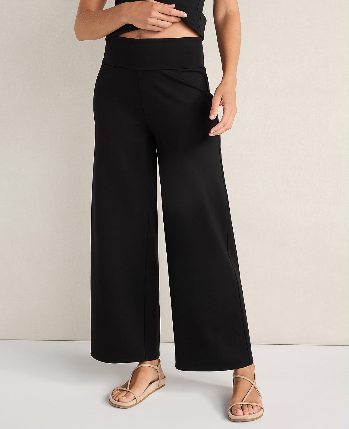 Ann Taylor Black Haven Well Within Organic Cotton Modal Foldover Wide Leg Pants