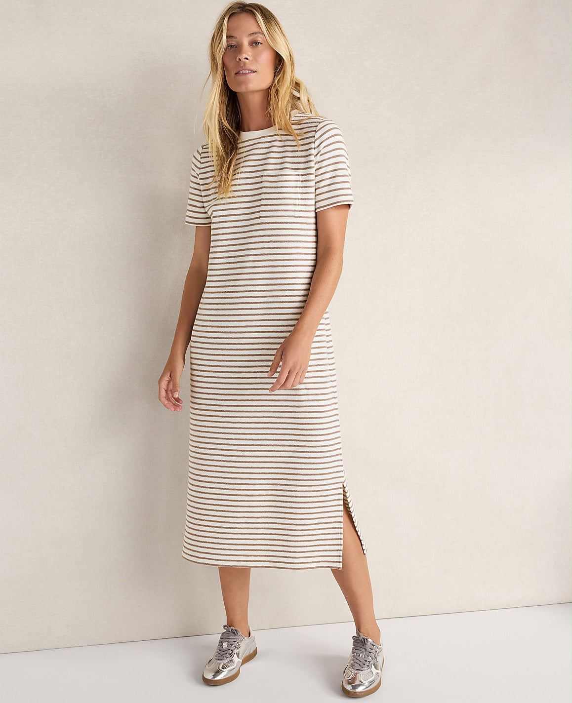 Ann Taylor Chestnut Brown Haven Well Within Cotton Blend Textured T-Shirt Dress