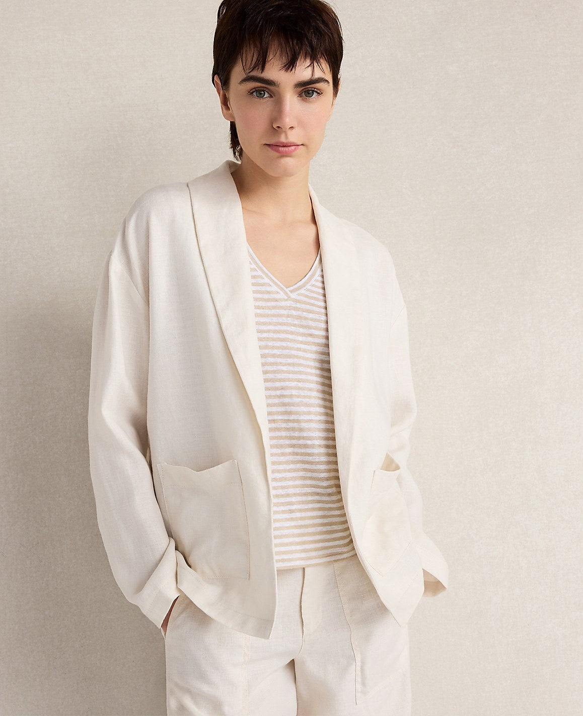 Ann Taylor Ivory Haven Well Within Heavyweight Linen Blazer