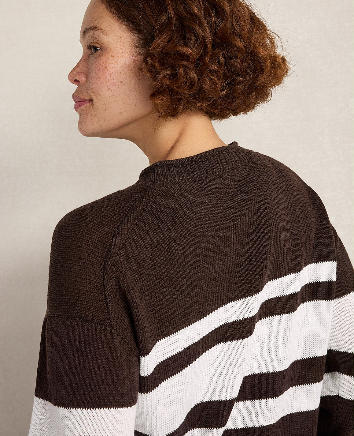 Ann Taylor White Haven Well Within Cotton Linen Stripe Roll Neck Sweater