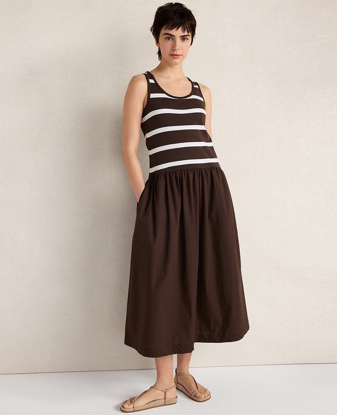 Ann Taylor Fresh Coffee Haven Well Within Organic Cotton Stripe Midi Dress