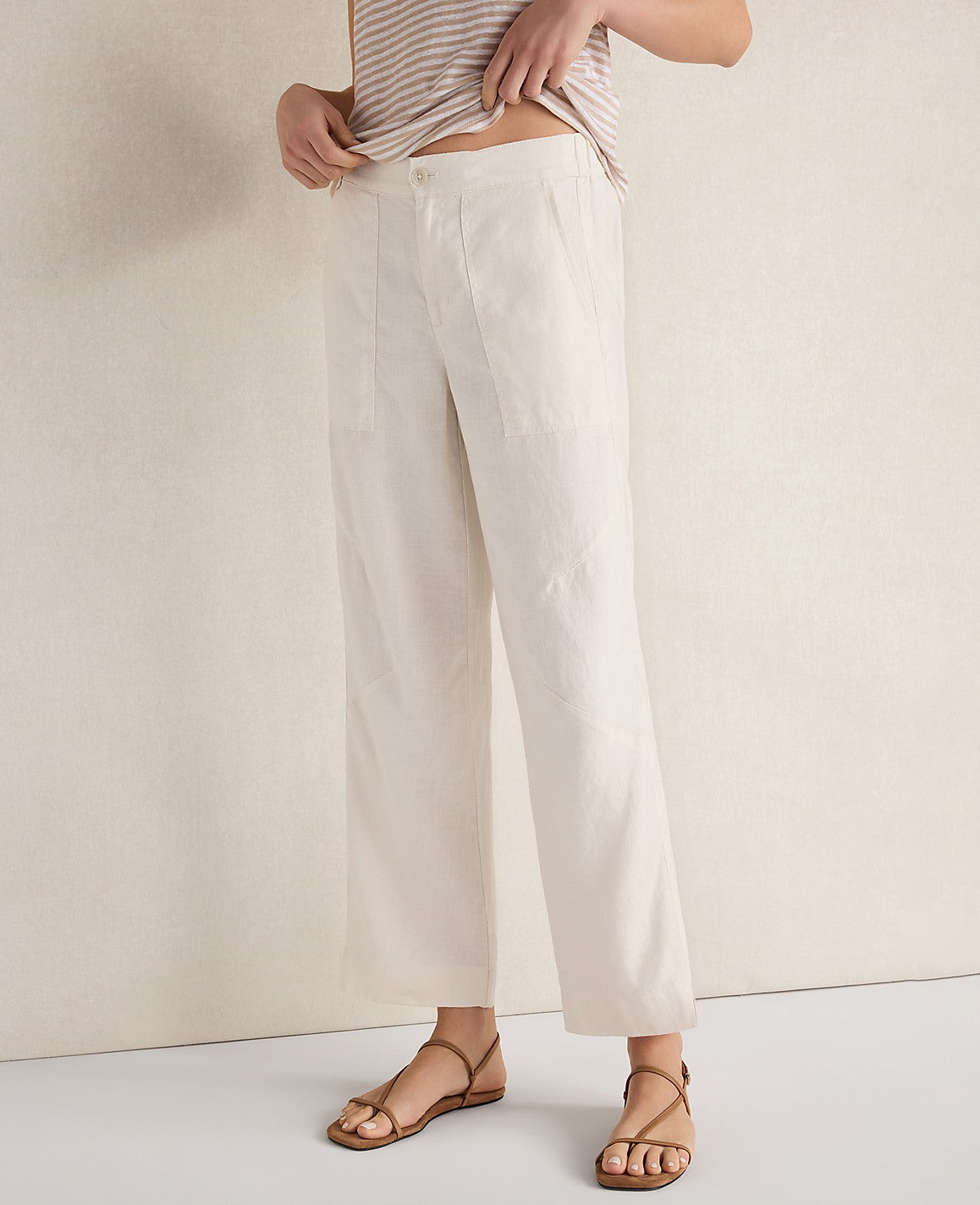 Ann Taylor Ivory Haven Well Within Heavyweight Linen Wide Leg Pants