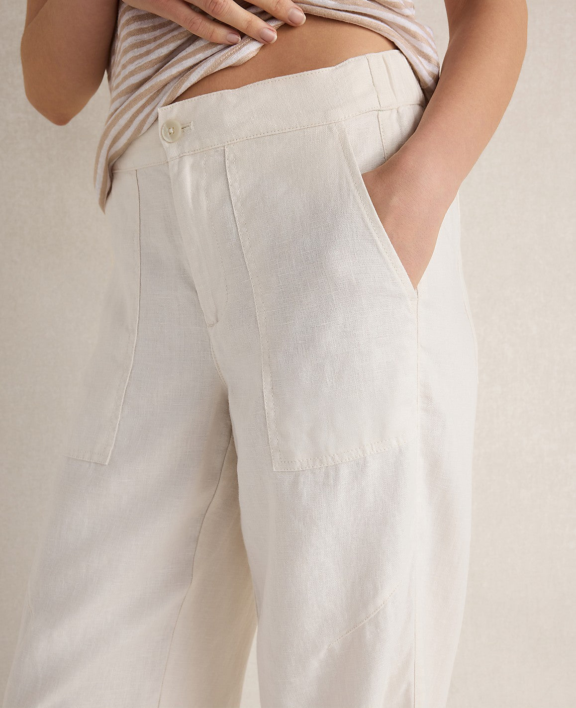 Ann Taylor Ivory Haven Well Within Heavyweight Linen Wide Leg Pants