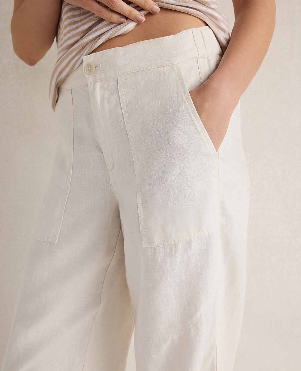 Ann Taylor Ivory Haven Well Within Heavyweight Linen Wide Leg Pants