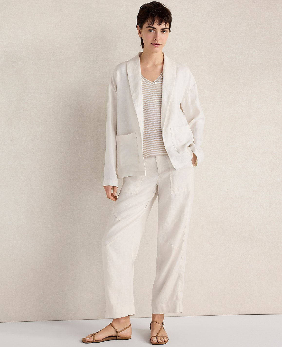 Ann Taylor Ivory Haven Well Within Heavyweight Linen Wide Leg Pants
