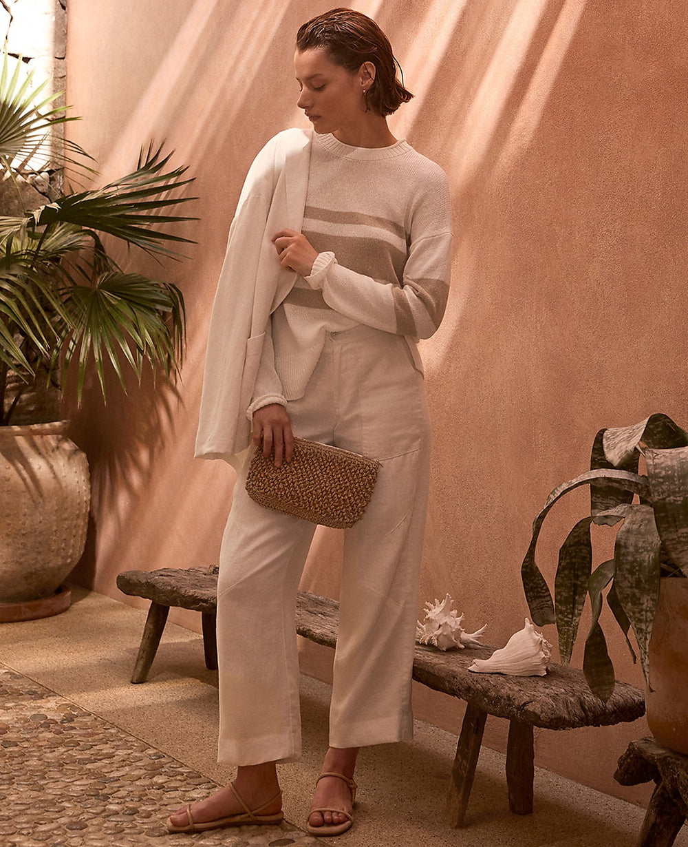 Ann Taylor Ivory Haven Well Within Heavyweight Linen Wide Leg Pants