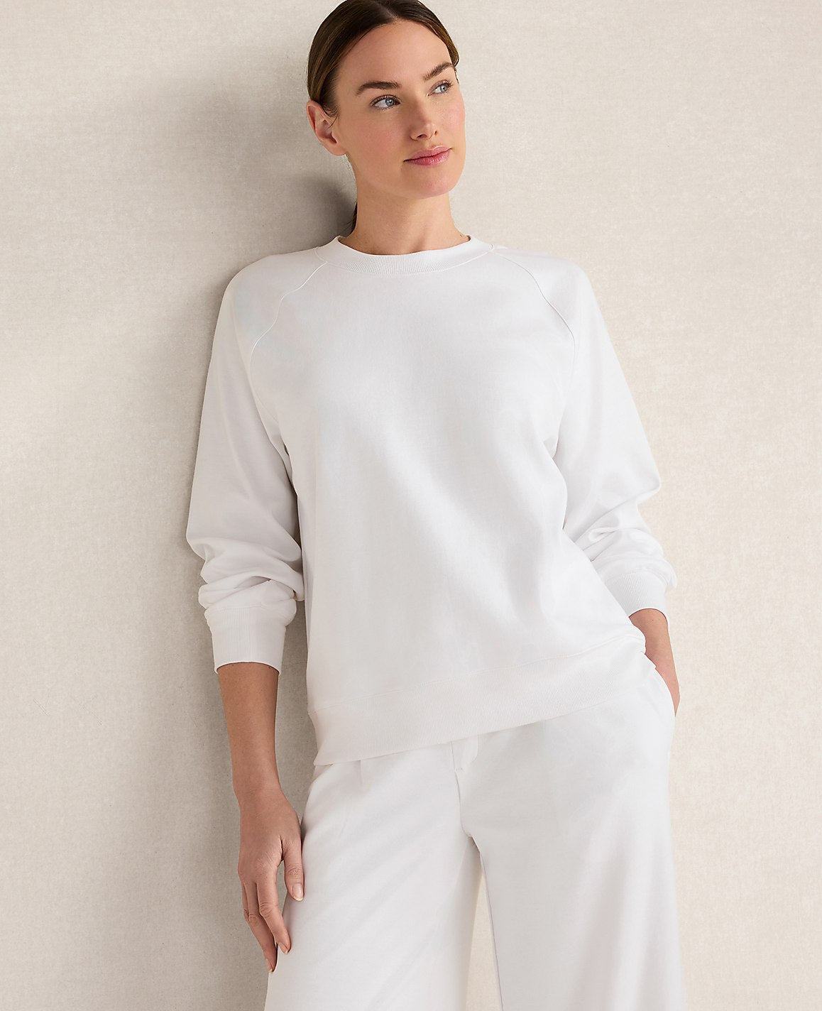 Ann Taylor White Haven Well Within Organic Cotton Interlock Everyday Sweatshirt