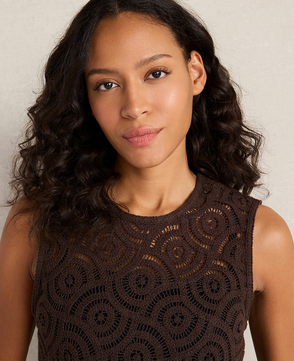 Ann Taylor Coffee Bean Haven Well Within Cotton Crochet Scalloped Tank