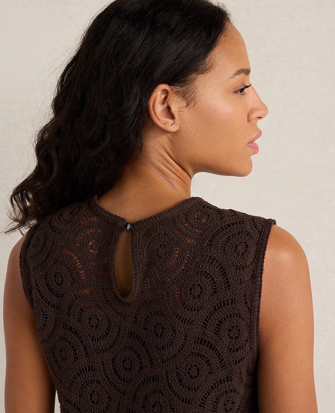 Ann Taylor Coffee Bean Haven Well Within Cotton Crochet Scalloped Tank