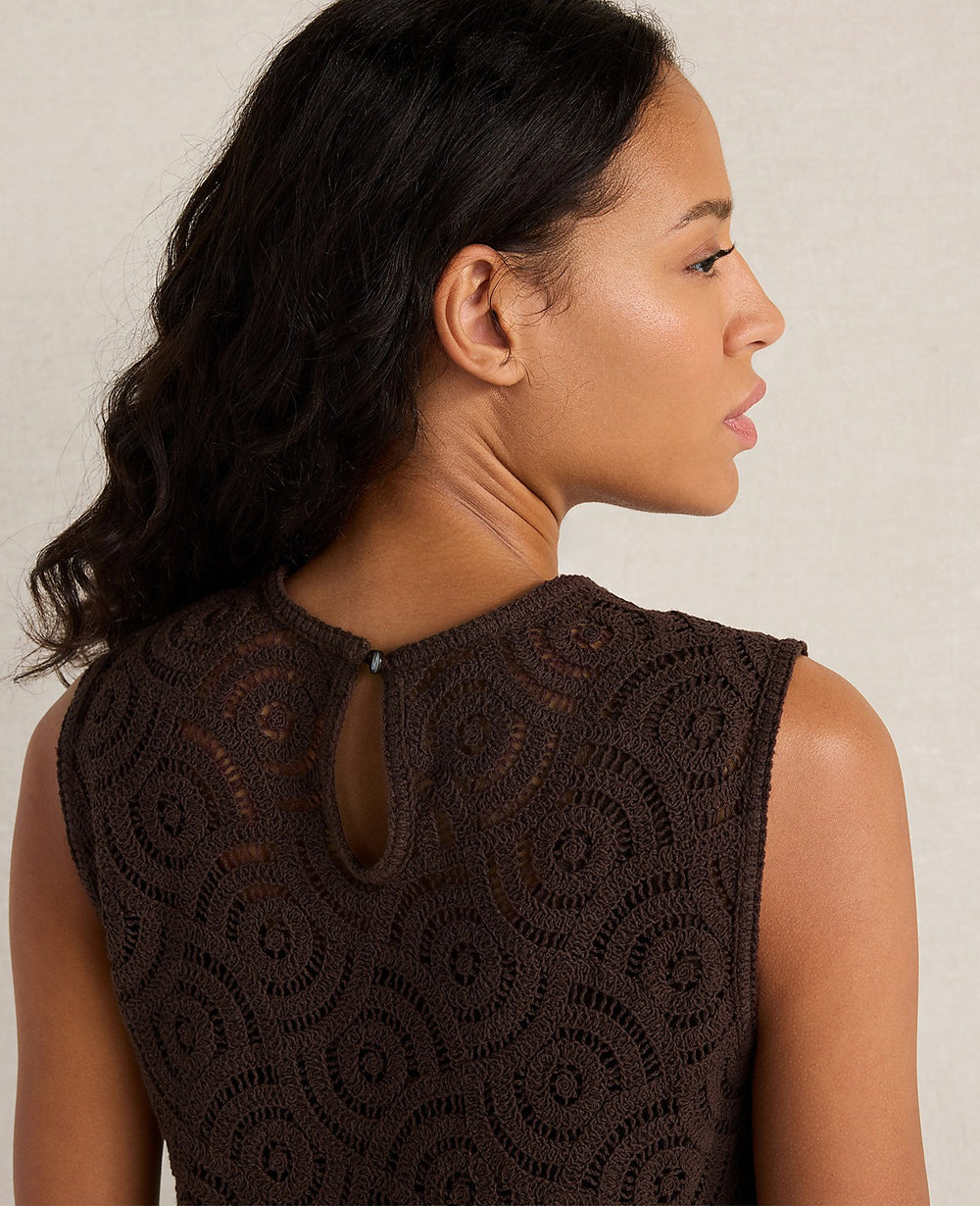 Ann Taylor Coffee Bean Haven Well Within Cotton Crochet Scalloped Tank