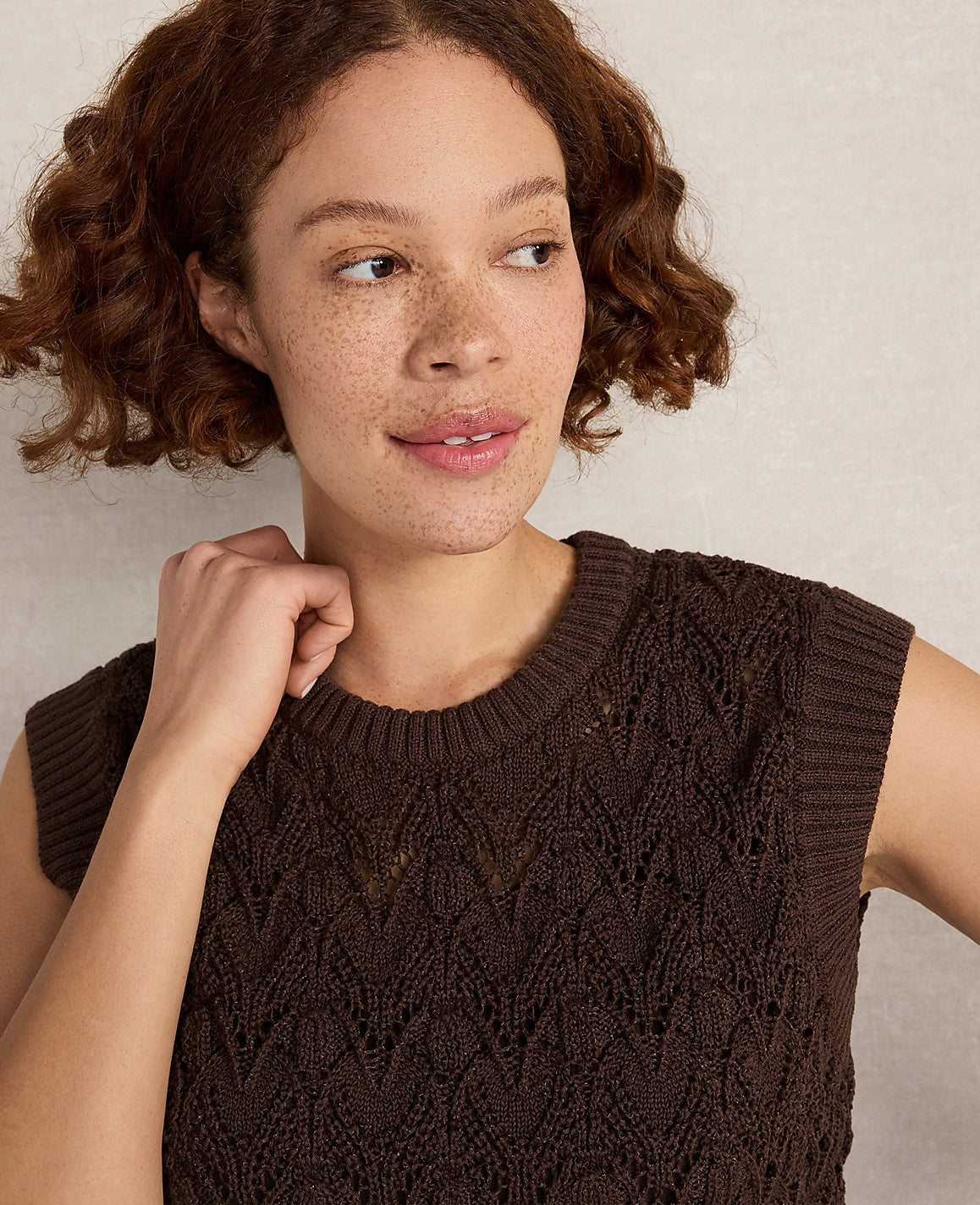 Ann Taylor Coffee Bean Haven Well Within Organic Cotton Chain Pointelle Sweater Vest