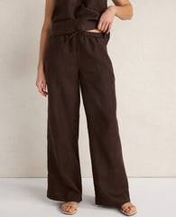 Ann Taylor Coffee Bean Haven Well Within Linen Wide Leg Drawstring Pants
