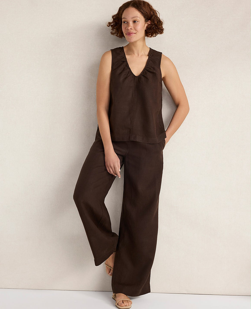 Ann Taylor Coffee Bean Haven Well Within Linen Wide Leg Drawstring Pants
