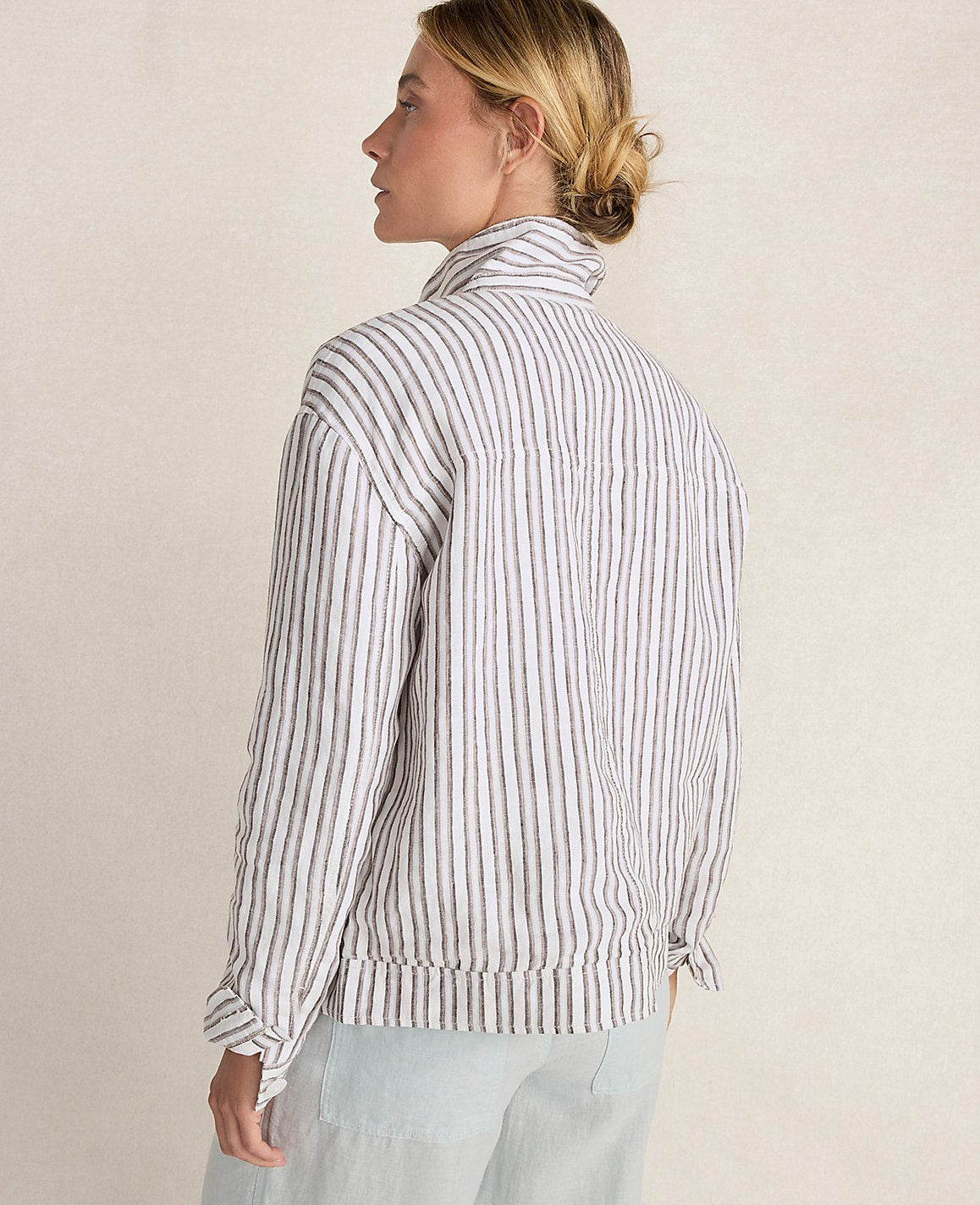 Ann Taylor Fresh Coffee Haven Well Within Everweave Linen Stripe Boxy Jacket