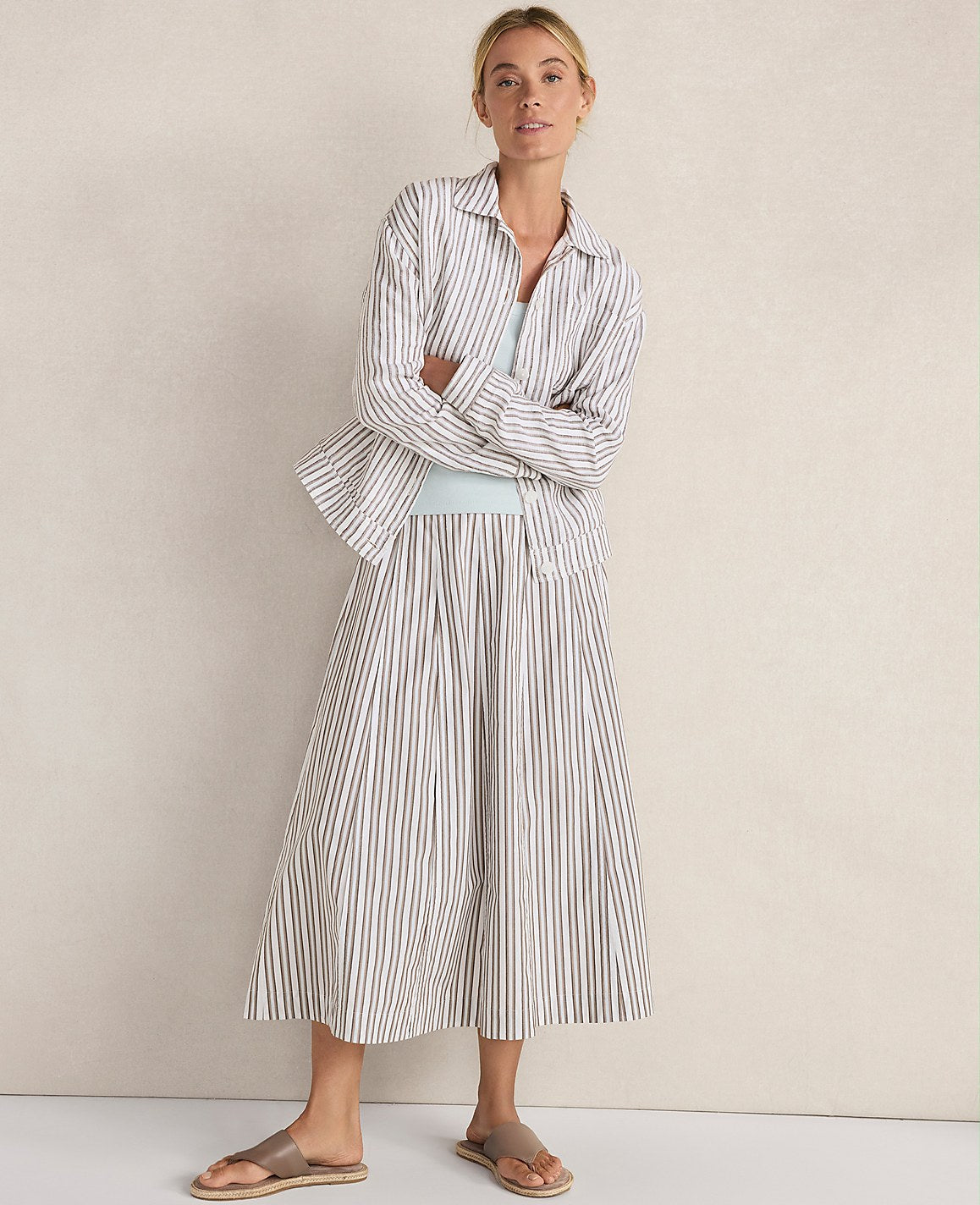 Ann Taylor Fresh Coffee Haven Well Within Everweave Linen Stripe Boxy Jacket
