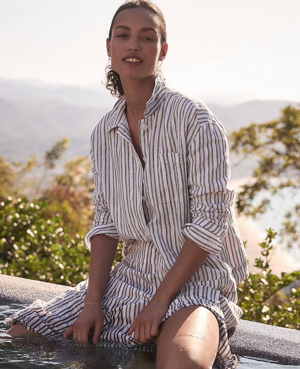 Ann Taylor Fresh Coffee Haven Well Within Everweave Linen Stripe Boxy Jacket