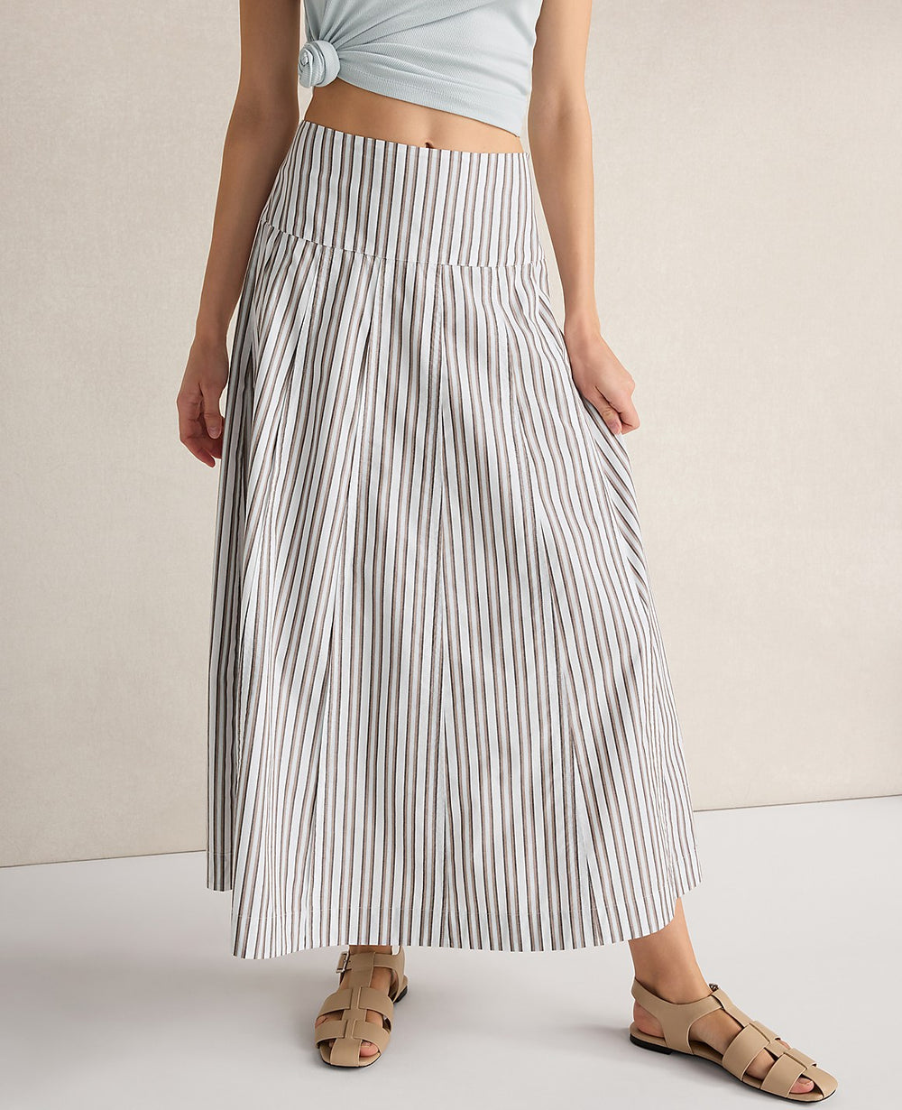 Ann Taylor Fresh Coffee Haven Well Within Organic Cotton Poplin Stripe Drop Waist Skirt