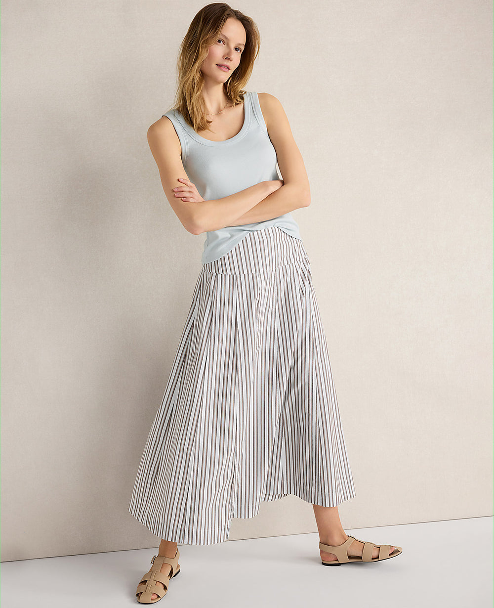 Ann Taylor Fresh Coffee Haven Well Within Organic Cotton Poplin Stripe Drop Waist Skirt