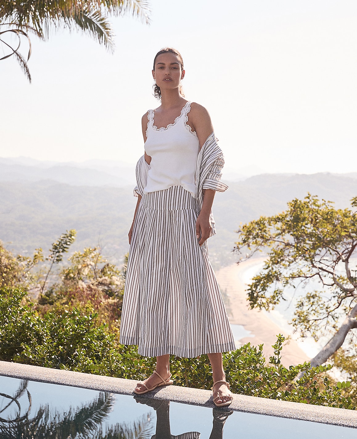 Ann Taylor Fresh Coffee Haven Well Within Organic Cotton Poplin Stripe Drop Waist Skirt