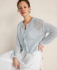 Ann Taylor Ice Blue Haven Well Within Cotton Blend Open Stitch Cardigan