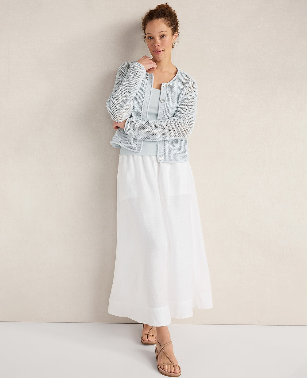 Ann Taylor Ice Blue Haven Well Within Cotton Blend Open Stitch Cardigan