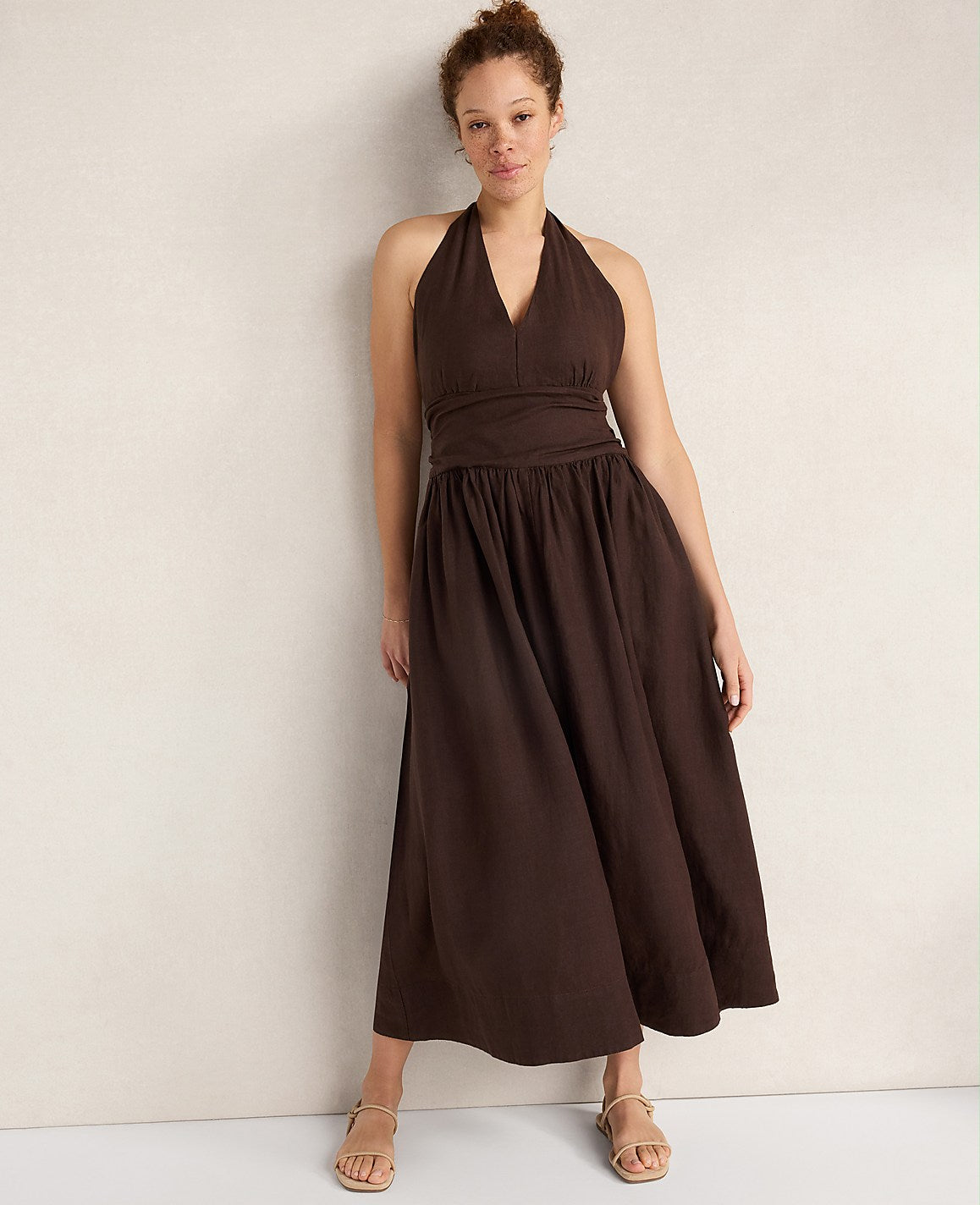 Ann Taylor Coffee Bean Haven Well Within Linen Halter Maxi Dress