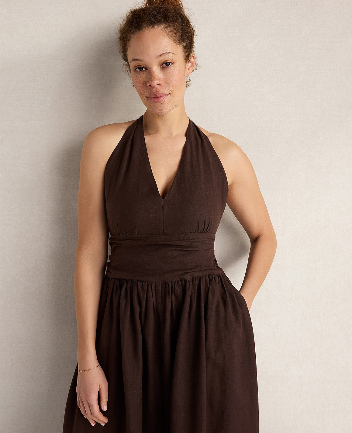 Ann Taylor Coffee Bean Haven Well Within Linen Halter Maxi Dress
