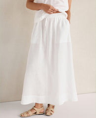Ann Taylor White Haven Well Within Linen Drawstring Midi Skirt