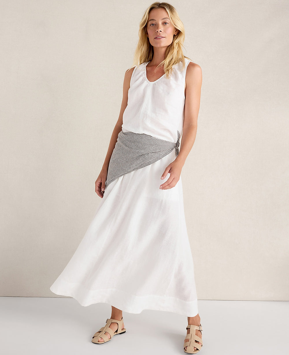 Ann Taylor White Haven Well Within Linen Drawstring Midi Skirt