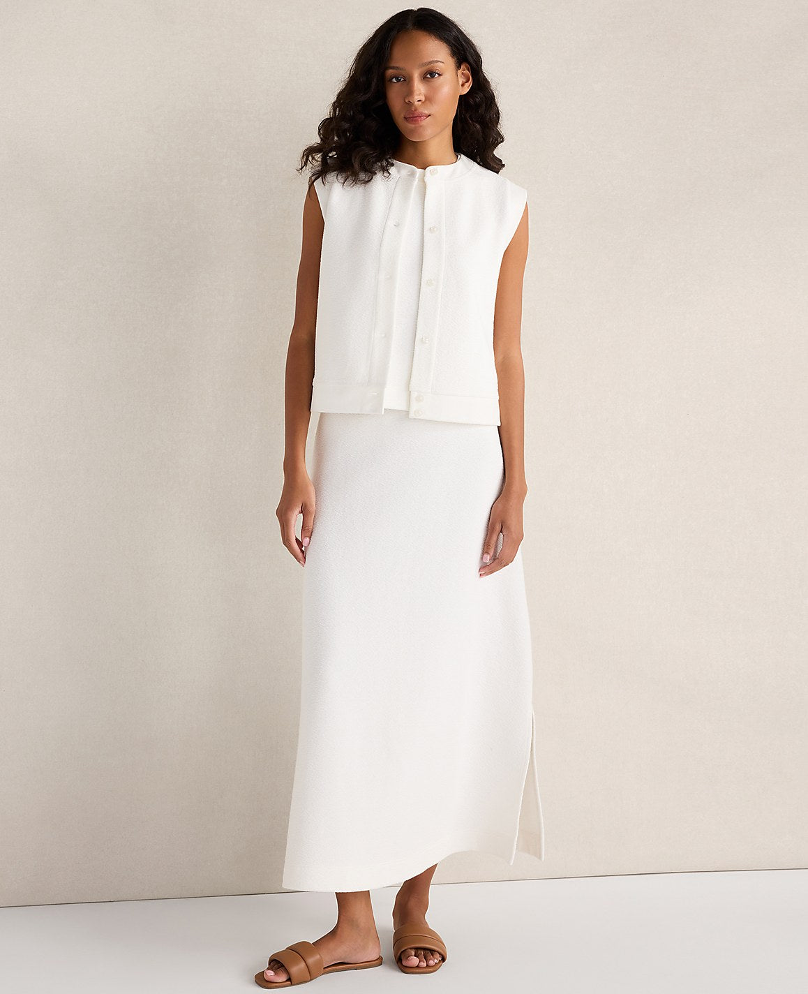 Ann Taylor Ivory Haven Well Within Cotton Blend Textured Short Sleeve Jacket