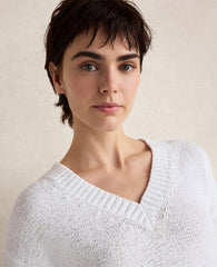 Ann Taylor White Haven Well Within Cotton Blend Tape Yarn V-Neck Sweater