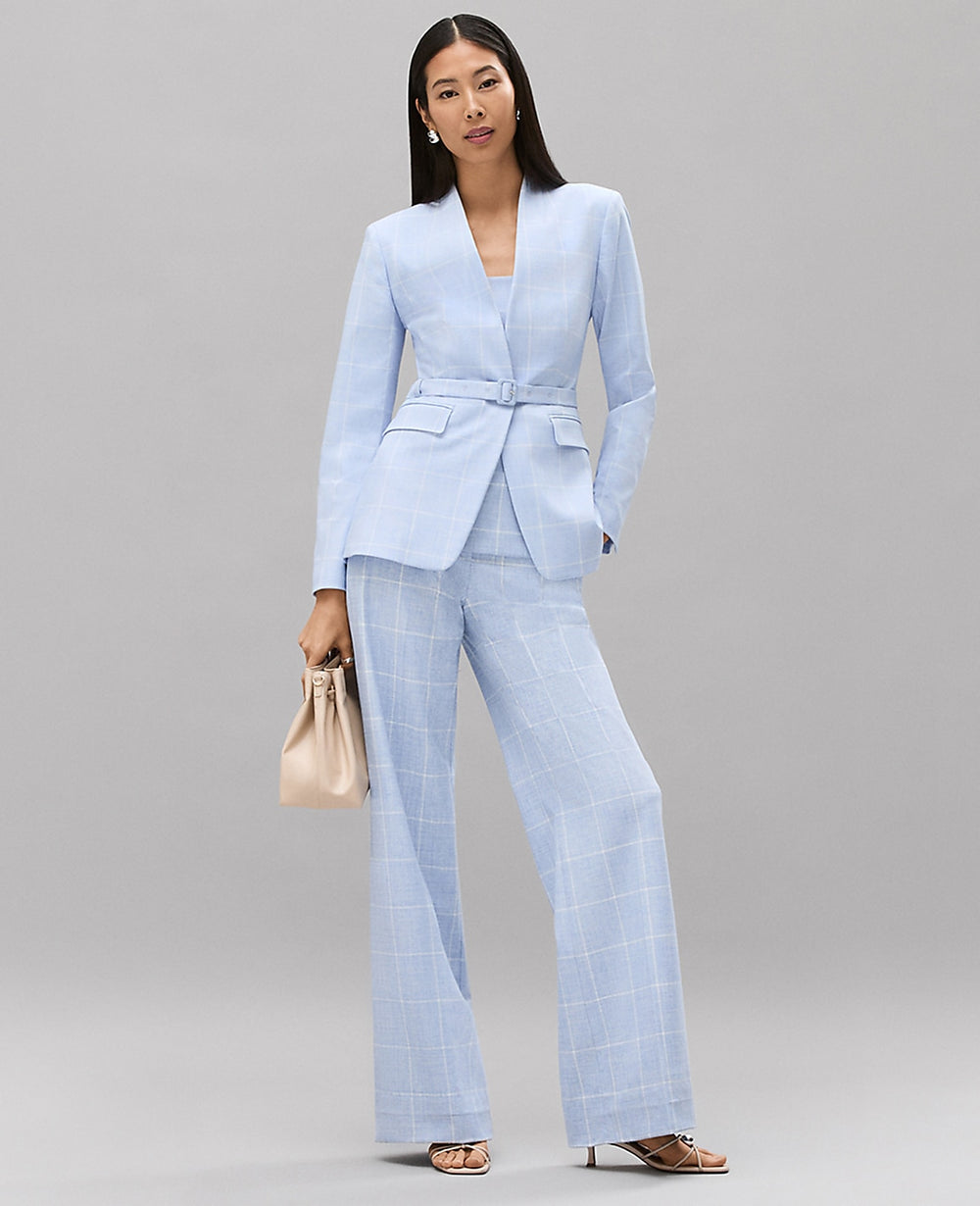 Ann Taylor Blue/Neutral The Collarless Belted Blazer in Windowpane