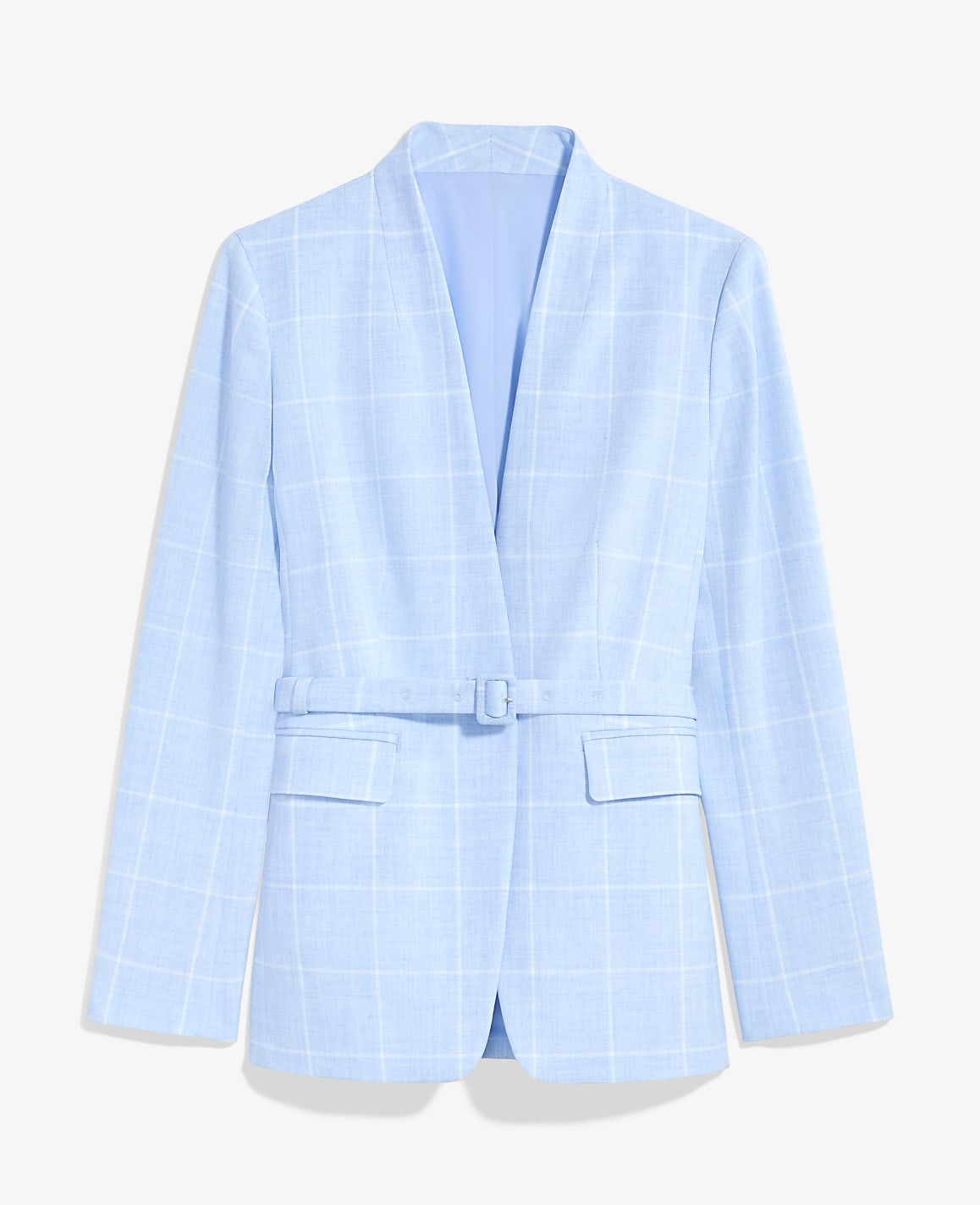 Ann Taylor Blue/Neutral The Collarless Belted Blazer in Windowpane