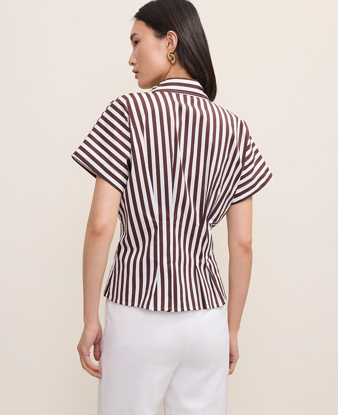 Ann Taylor Rich Walnut Striped Pleated Blouse