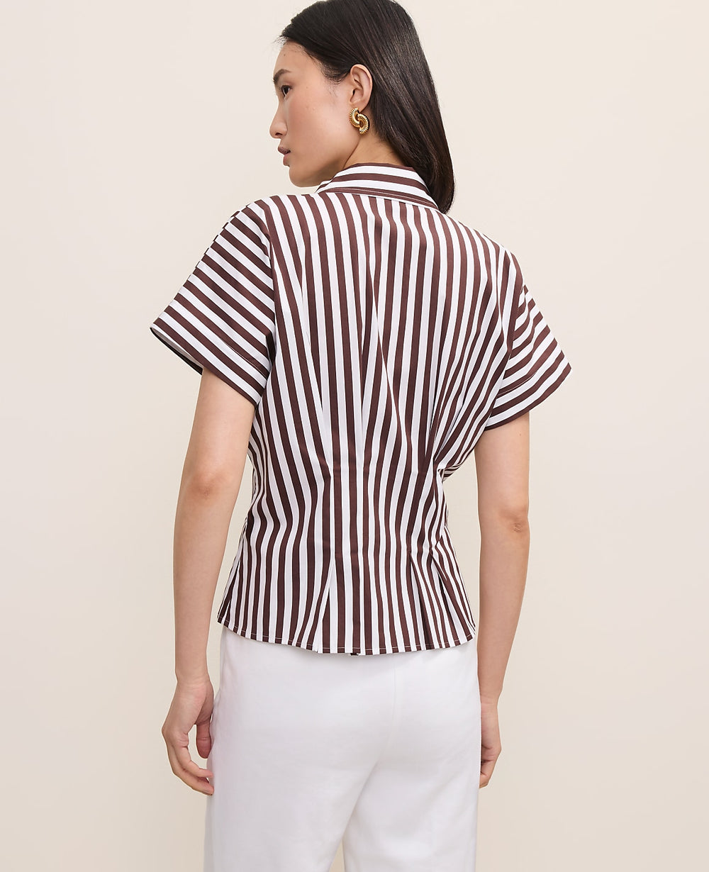 Ann Taylor Rich Walnut Striped Pleated Blouse