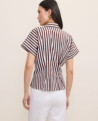 Ann Taylor Rich Walnut Striped Pleated Blouse