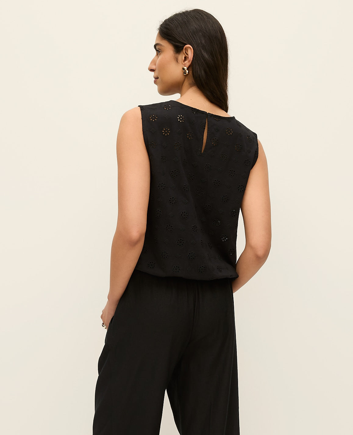 Ann Taylor Black Eyelet Bubble Hem Top