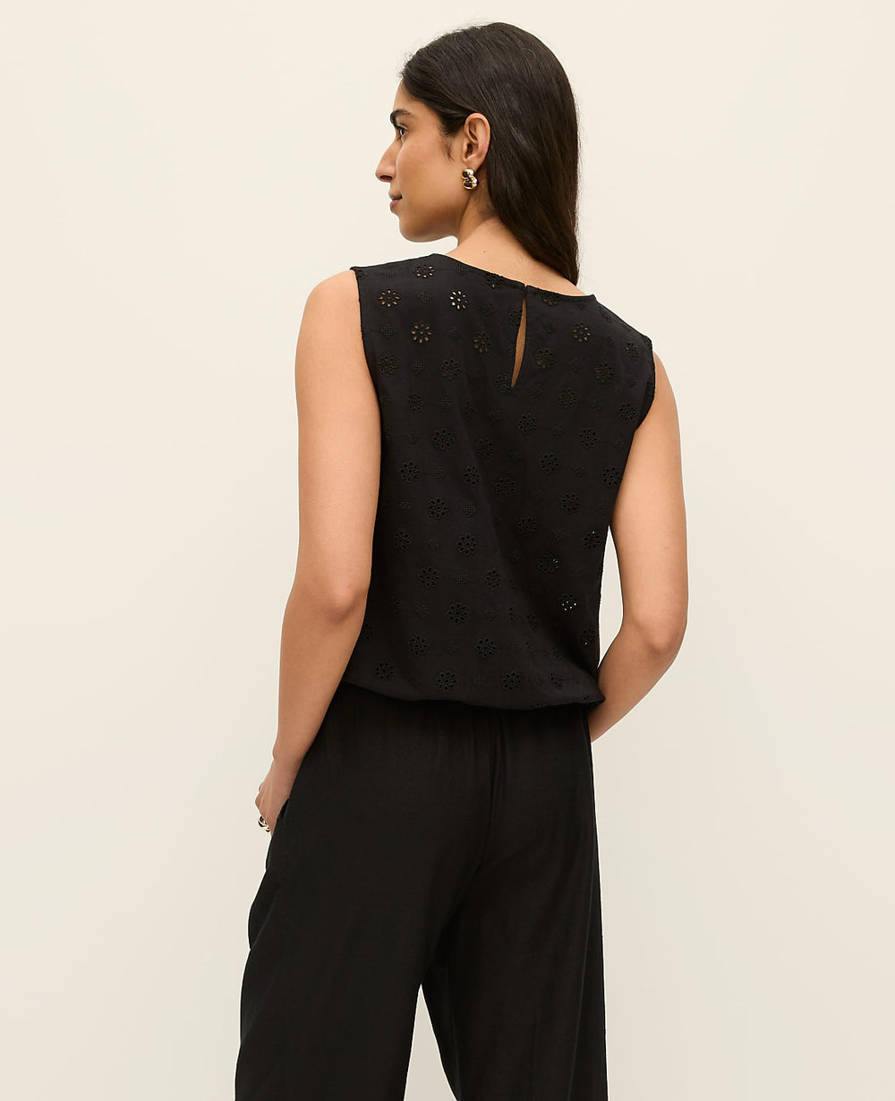 Ann Taylor Black Eyelet Bubble Hem Top