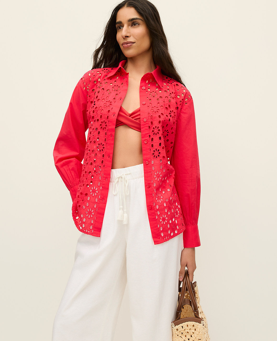 Ann Taylor Smoldering Red Eyelet Oversized Shirt