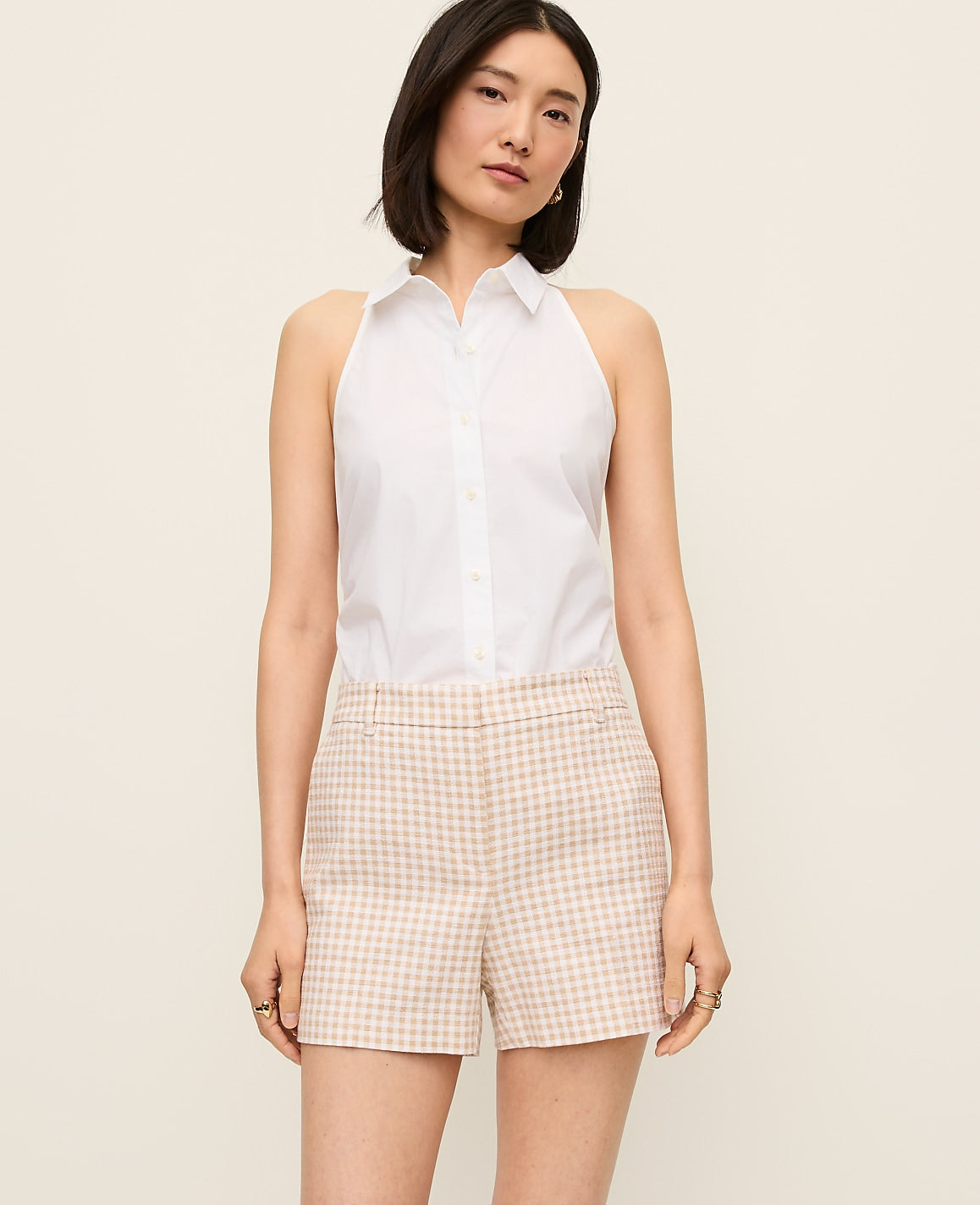 Ann Taylor Pale Sandalwood The City Short in Gingham