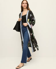 Ann Taylor Black Floral Long  Kimono