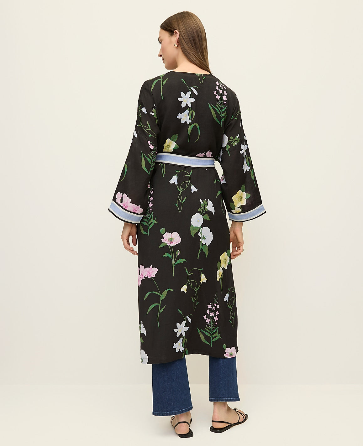 Ann Taylor Black Floral Long  Kimono