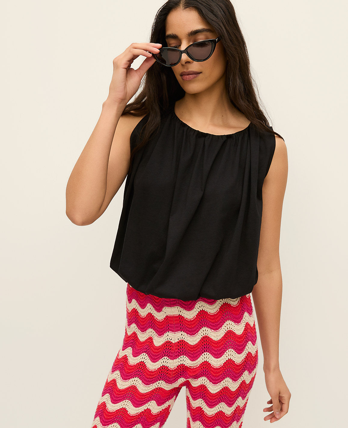Ann Taylor Black Gathered Bubble Hem Top