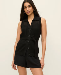 Ann Taylor Black Pointelle Belted Sweater