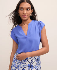 Ann Taylor Dream Blue Mixed Media Flutter Sleeve Top