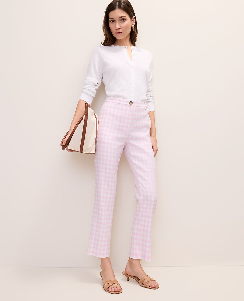 Ann Taylor Vibrant Pink The Tall Slim Crop Pant in Gingham Linen Blend