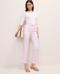 Ann Taylor Vibrant Pink The Tall Slim Crop Pant in Gingham Linen Blend