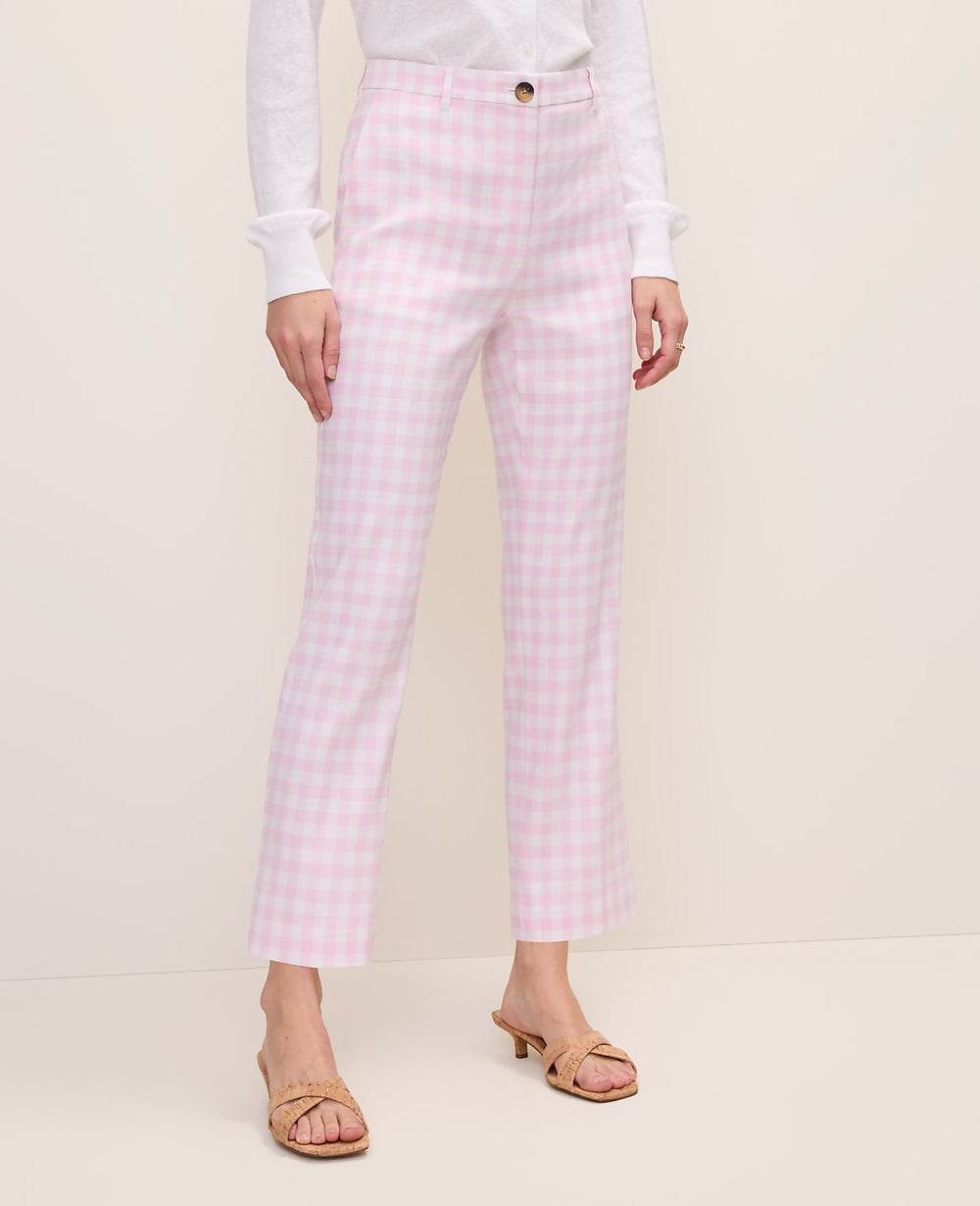 Ann Taylor Vibrant Pink The Tall Slim Crop Pant in Gingham Linen Blend